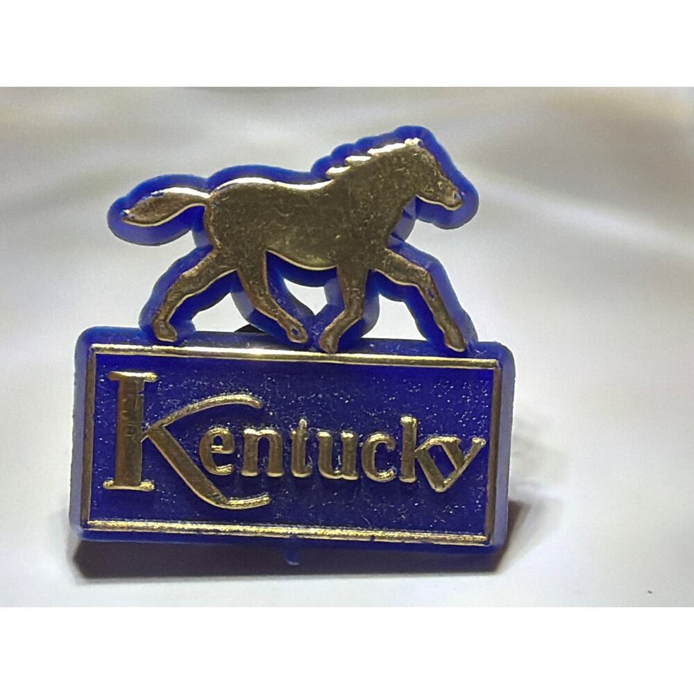 Vintage Kentucky Derby State Souvenir Pin Running Horse Blue Gold Tone Lapel - Picture 5 of 8